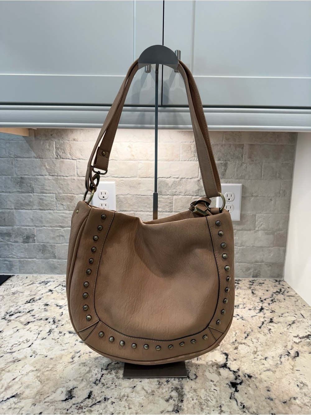 Jessica Simpson EUC Taupe Studded Hobo Shoulder Bag